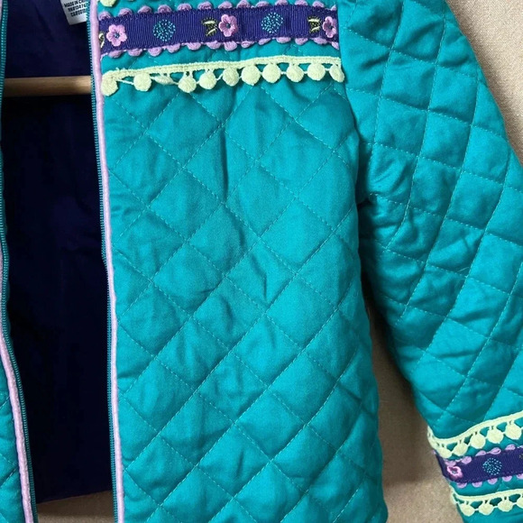 Heartstrings Girls' Quilted Jacket Size 4 Blue with Floral Accents Broken Zipper - Picture 6 of 15